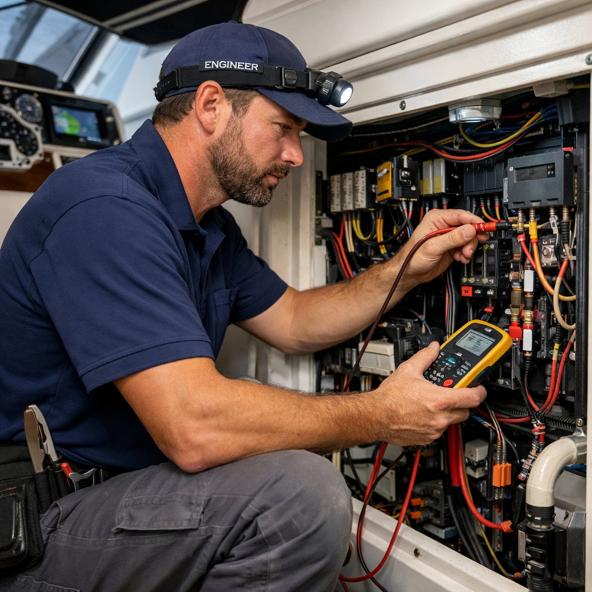 Technician testing electrical equipment